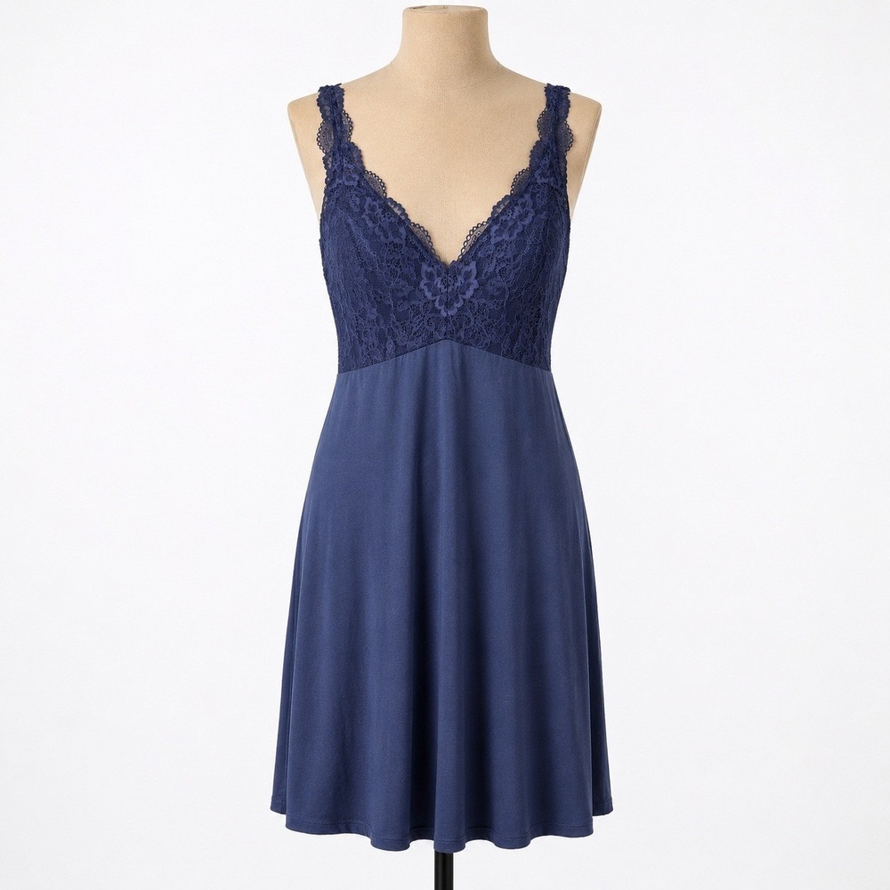Flora Nikrooz Floral Fairy Lace Babydoll Slip Dress Sz XL Blue Romantic Coquette